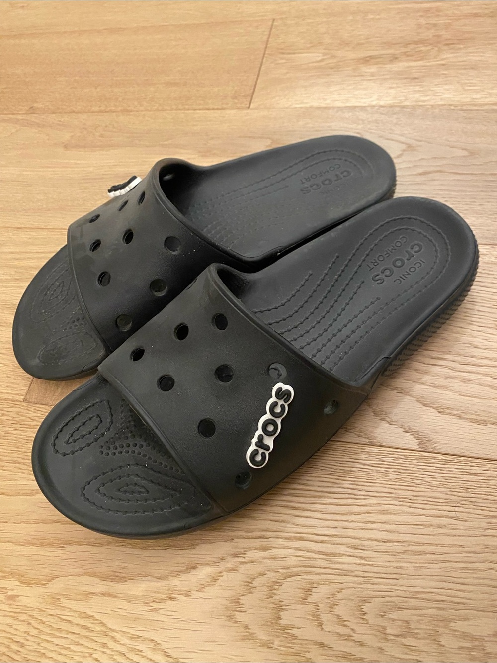 CROCS Black Slide Sandals with Logo Charm